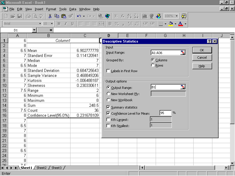 types of statistical calculations excel