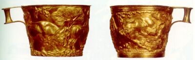 Cups from Vaphio, bull taming, c1500bc