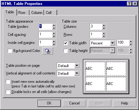 Using tables for page formatting