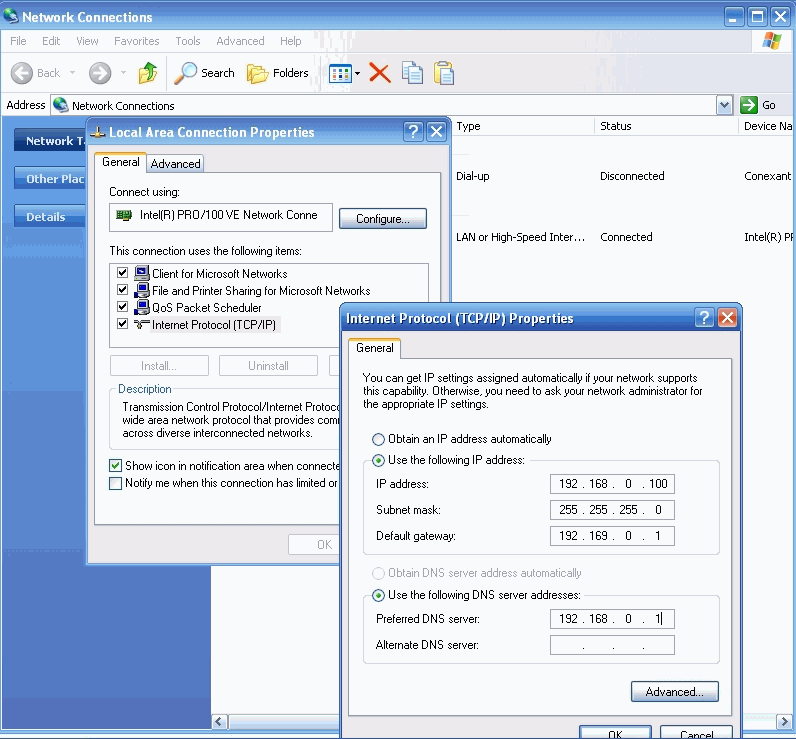 Setting static IP addresses