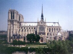 Cathedral of Notre-Dame of Paris, 1163-1250, view from south showing rose window, flying buttresses and choir to east