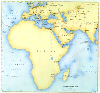 Medieval trade routes and African coast, , 