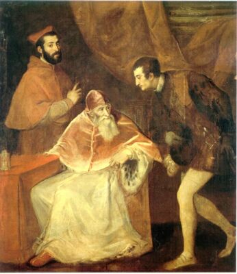 Titian, Pope Paul III with Alessandro and Ottavio Farnese, 1546