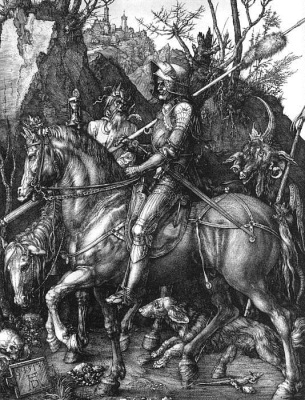Albrecht Drer, Knight, Time and Death, engraving, 1531